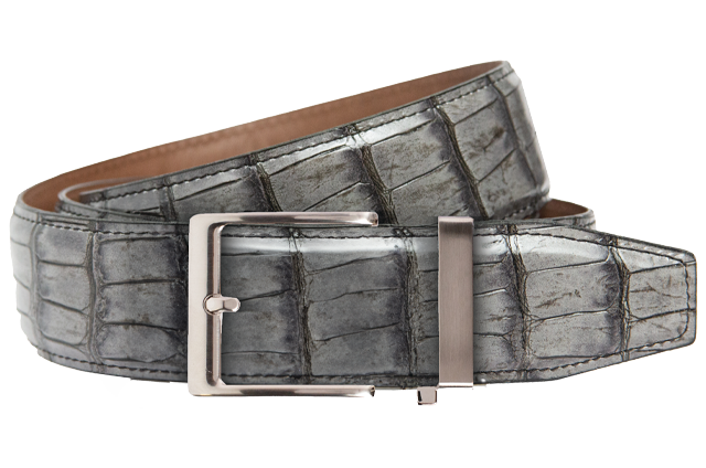 Crocodile Dark Grey Dress Ratchet Belt 1.575" [40mm]