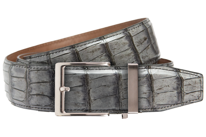 Crocodile Dark Grey Dress Ratchet Belt 1.575" [40mm]
