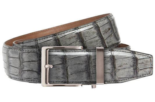 Crocodile Dark Grey Dress Ratchet Belt 1.575" [40mm]